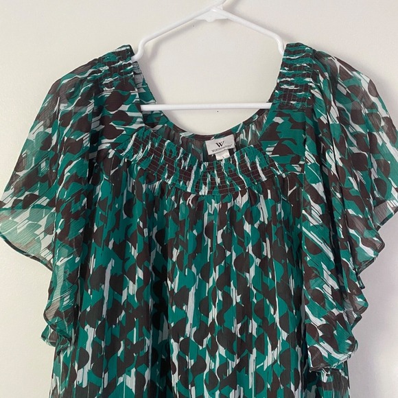 Worthington Sheer Chiffon Multi-Color Blouse Ruffle Built-in Removable Cami SZ L - Picture 3 of 6